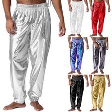 UK Mens Shiny Metallic Jogger Pants Loose Yoga Harem Pants Modern Dance Trousers