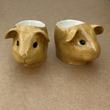 Quail Ceramics Pair Guinea Pig Face Egg Cups