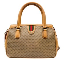 Gucci PVC Leather Micro GG Sherry Line Hand Bag Purse Beige Vintage Authentic