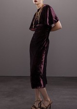 ZARA Rrp£50 Dark Plum Burgundy Velvet Midi Dress Size M Bloggers Holiday Wedding