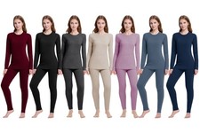 Women Thermal Long Johns Top Bottom Set Merino Wool Winter Base Layer Underwear