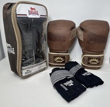 Lonsdale Vintage Brown Leather Boxing Gloves 12oz with G Core Wraps Large VGC