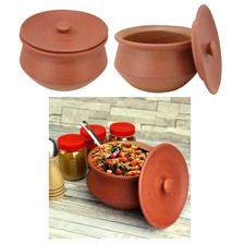 CERAMIC MATKA Clay Pot CASSEROLE Biryani Chicken Open Fire Gas Top Lid 800ML