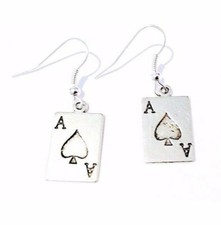 NEW COOL Tibetan Silver ACE of Spades Card Earrings with Silver Plated Hook