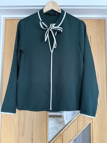 Zara white piping green blouse - white,