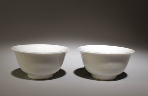 Pair white glazed cups - pair, of
