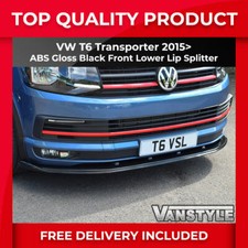 FITS VW TRANSPORTER T6 LOWER FRONT ABS GLOSS BLACK SPLITTER SPOILER BUMPER LIP