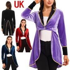 UK Womens Circus Ringmaster Jacket Halloween Velvet Victorian Tailcoat Costume