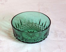 Vintage Arcoroc Emerald Green Cut Glass Bowl - Starburst & Diamond Pattern
