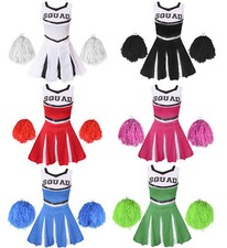 ADULT CHEERLEADER COSTUME AND POM POMS LADIES CHEER LEADER UNIFORM HIGH SCHOOL 