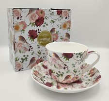 Large Breakfast Cup & Saucer Heritage Fine Bone China "Bird Bouquet"
