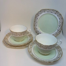 Pair of Vintage Royal Crown Pottery Bone China Tea Trios