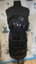 Absolutely Gorgeous Black Sequin Fringed Flapper Pencil Dress, Phase Eight 14