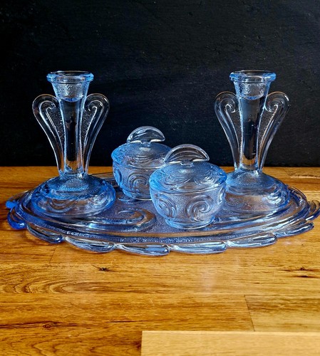 Vintage blue glass art deco - blue,