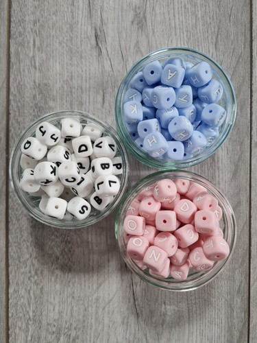 Silicone 12mm letter beads - , for