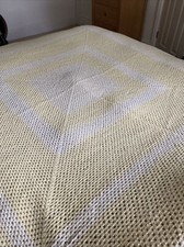 Granny Blanket Hand crochet Throw to fit double bed Yellow Cream Vintage Retro