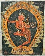 Antique Wooden Big Door Panel Fine Rustic Painting Original Old Hand Painted