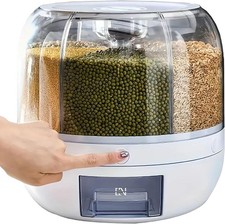 6-in-1 Dry Food Box Grain Container Cereal Dispenser Rotating Rice Storage 5KG