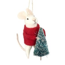Felt Mouse with Christmas Tree Hanging Festive Decoration Novelty Home Decor