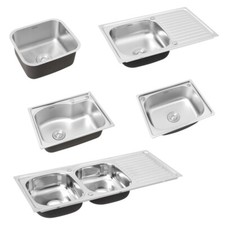 Inset Kitchen Sink Stainless Steel Single/Double Bowl Reversible Drainer + Waste