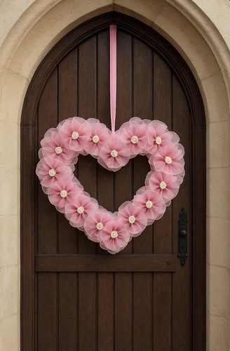 Handmade pink heart wreath - handmade,