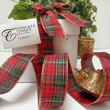 New Christmas Wire Edged Ribbon Red Green Tartan Gift Wrapping Bows Craft 'Rory'