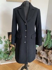 Beautiful Hobbs Black Wool Cashmere Coat Jacket Overcoat - Size 10