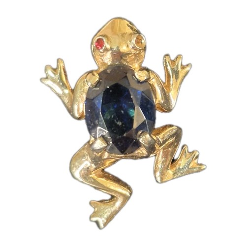 Frog pin brooch gold - gold, blue