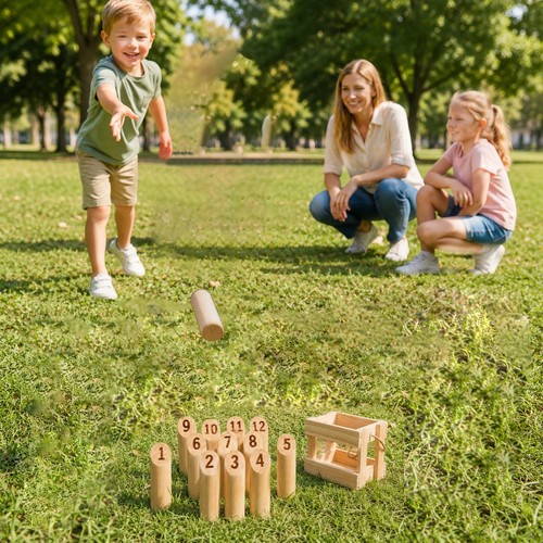 Wooden molkky game set with - set,