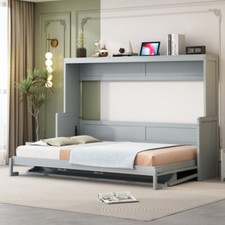 Full Queen Size Murphy Wall Bed with Hydraulic Lift and Desk Cabinet Hidden Bed
