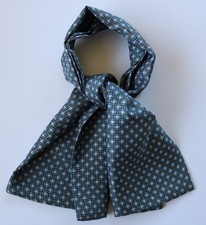 Silk Cravat. Teal blue & brown