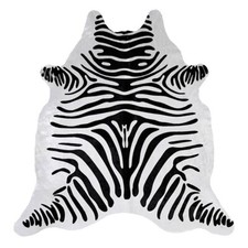 6x6 Ft. ZEBRA BLACK & WHITE print printed Cowhide Rug natural Hair Cow Hide Skin