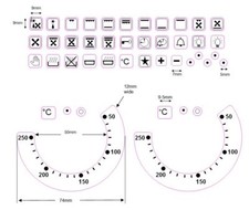 Oven Temperature Decals Stickers 50-250 & 36 replacement oven symbols decals