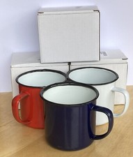 Set Of 3 Enamel Iron Mugs 12oz Retro Style