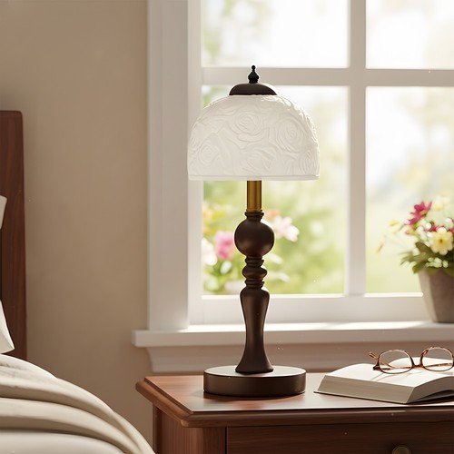 Vintage walnut table lamp with - vintage,