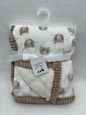 Duck Duck Goose Teddy Bear Face Baby Blanket Brown Trim White Sherpa Unisex NEW