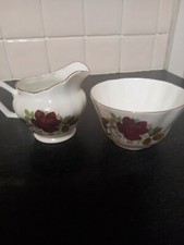 Vintage Royal Tara Bone China Irish sugar bowl and jug Red roses