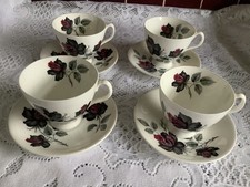 4 x Royal Albert Teacup & Saucer Pairs Masquerade Red & Black Roses in Exc Cond