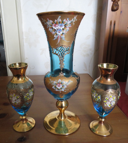 Vintage turquoise glass vases