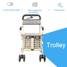 Folding Walk Seated Shopping Trolley With Backrest Armrest 6 Wheel