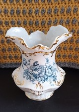 Antique Vase Dunn Bennett Of Burslem Blue And White Floral With Gilding 12.5cm H