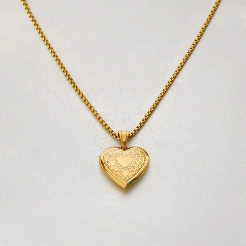 Gold locket necklace - gold,