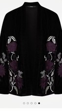 Ladies Black Velvet Embroidered Flower Short Kimono size 20 New 