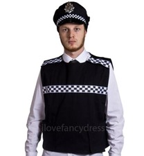 ADULT POLICE COSTUME STAB VEST AND PANDA CAP HAT FANCY DRESS SWAT BRITISH COPPER