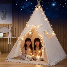 Large Canvas Kids Teepee Star Wood Indian Tent Child Play House 2025 New UK