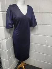 Joanna Hope Black/Blue Glitter Look Puff Sleeve V Neck Dress Size 14 BNWT. PS