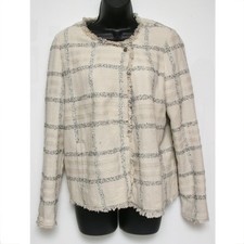 Next Beige Boucle Tweed Checked Jacket Size 12 UK Eur 40 Mob Wife Boho Glam