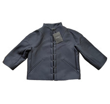 AMANDA WAKELEY Navy BOXY JACKET Wool Blend TECHNO COATING Cropped Size M BNWT