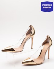 RRP€677 GIANVITO ROSSI Leather & PVC Pump Shoes US10 UK7 EU40 Gold Made in Italy