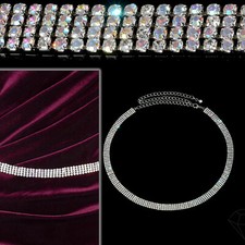 Women' Girls Silver Rhinestone Waist Belt 4 Row Diamante Chain Fashion Accessory